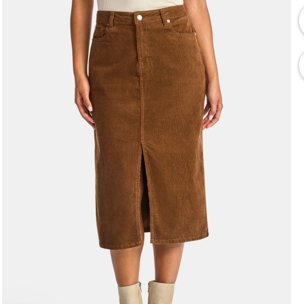 Time and Tru Corduroy Midi Skirt with Front Slit - Picture 2 of 11